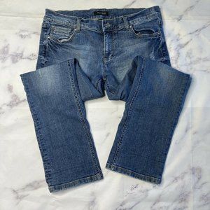 White House Black Market Noir Style Jeans Size 10 Distressed Bootcut Flap Pocket